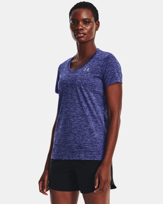T-shirt col V UA Tech™ Twist pour femme, Blue, pdpMainDesktop image number 0